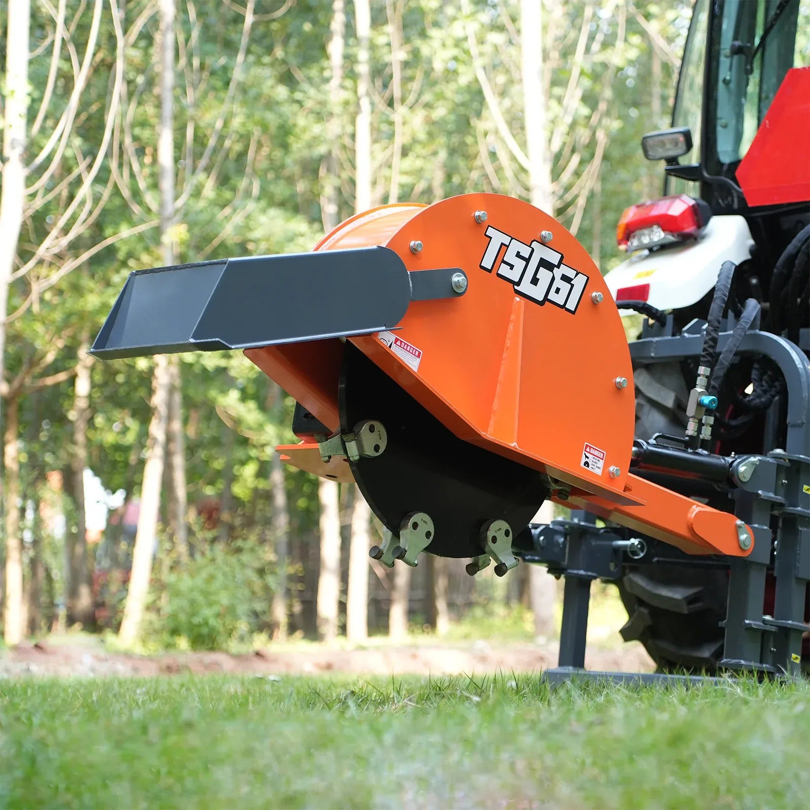 MechMaxx 24" Cutting Wheel Hydraulic Cylinder Stump Grinder for 35–60HP Tractors, Includes PTO Shaft with Slip Clutch, Model TSG61