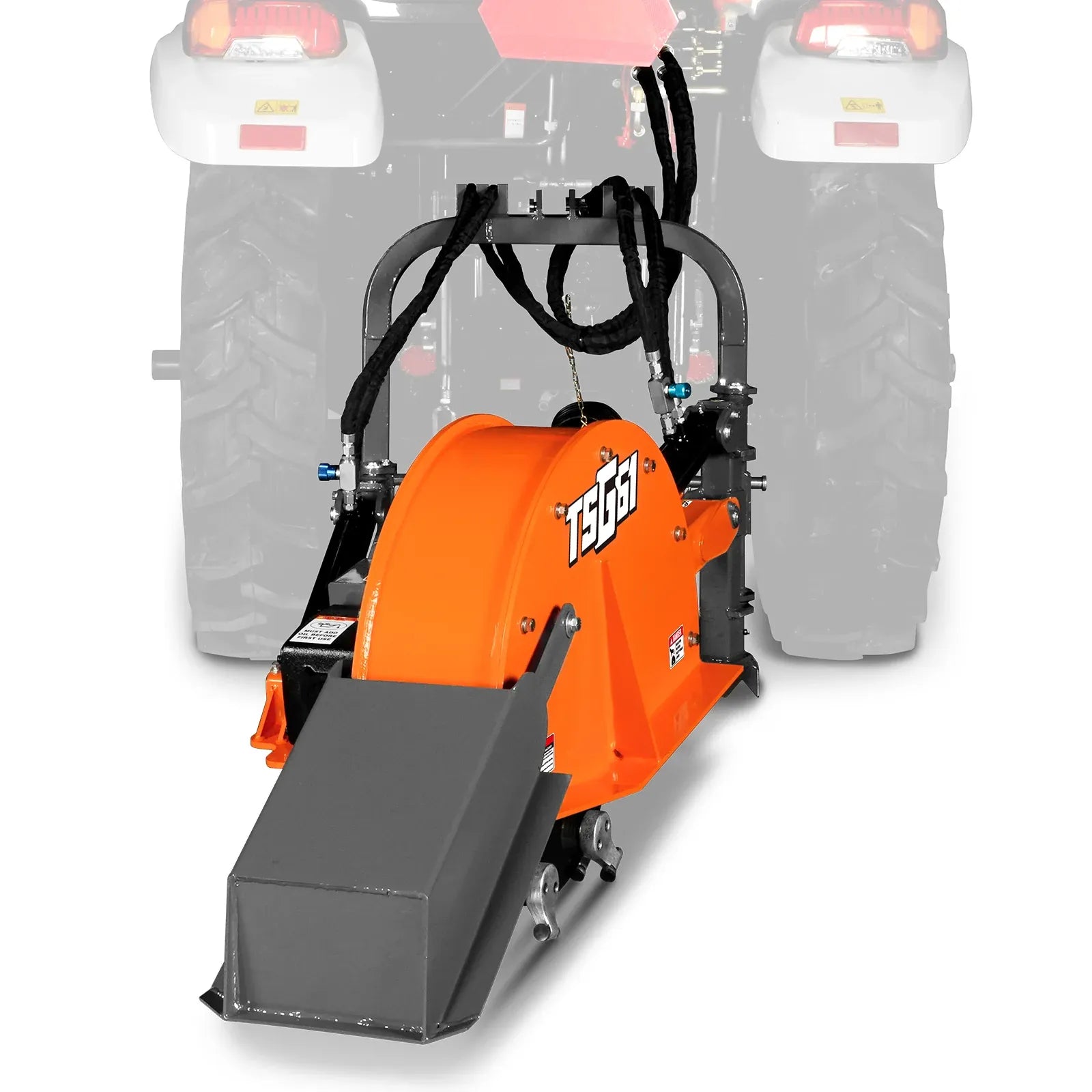 MechMaxx 24" Cutting Wheel Hydraulic Cylinder Stump Grinder for 35–60HP Tractors, Includes PTO Shaft with Slip Clutch, Model TSG61