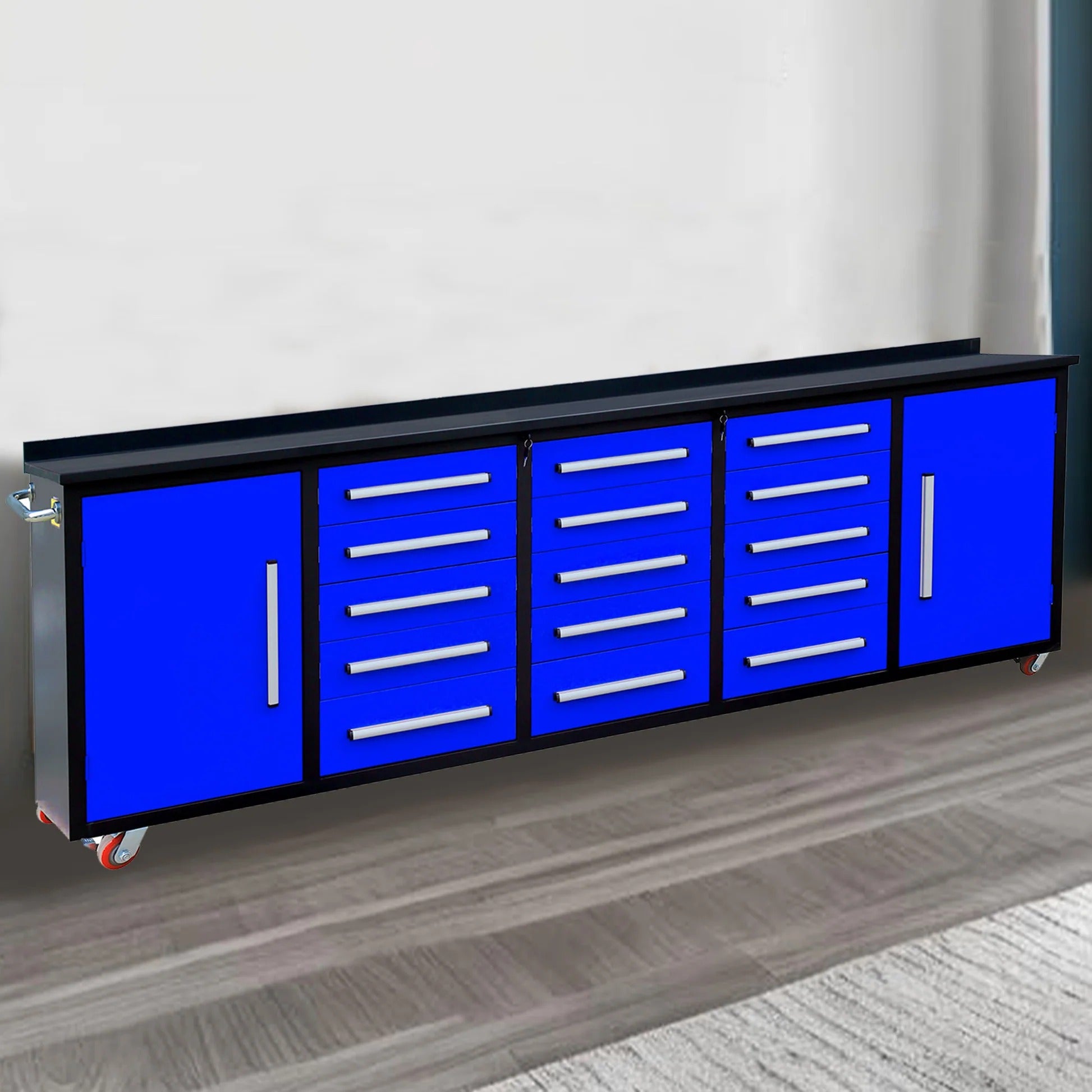 Chery Industrial 15-Drawer Storage Workbench with Wheels 10FT - SUIWB10152BLAC