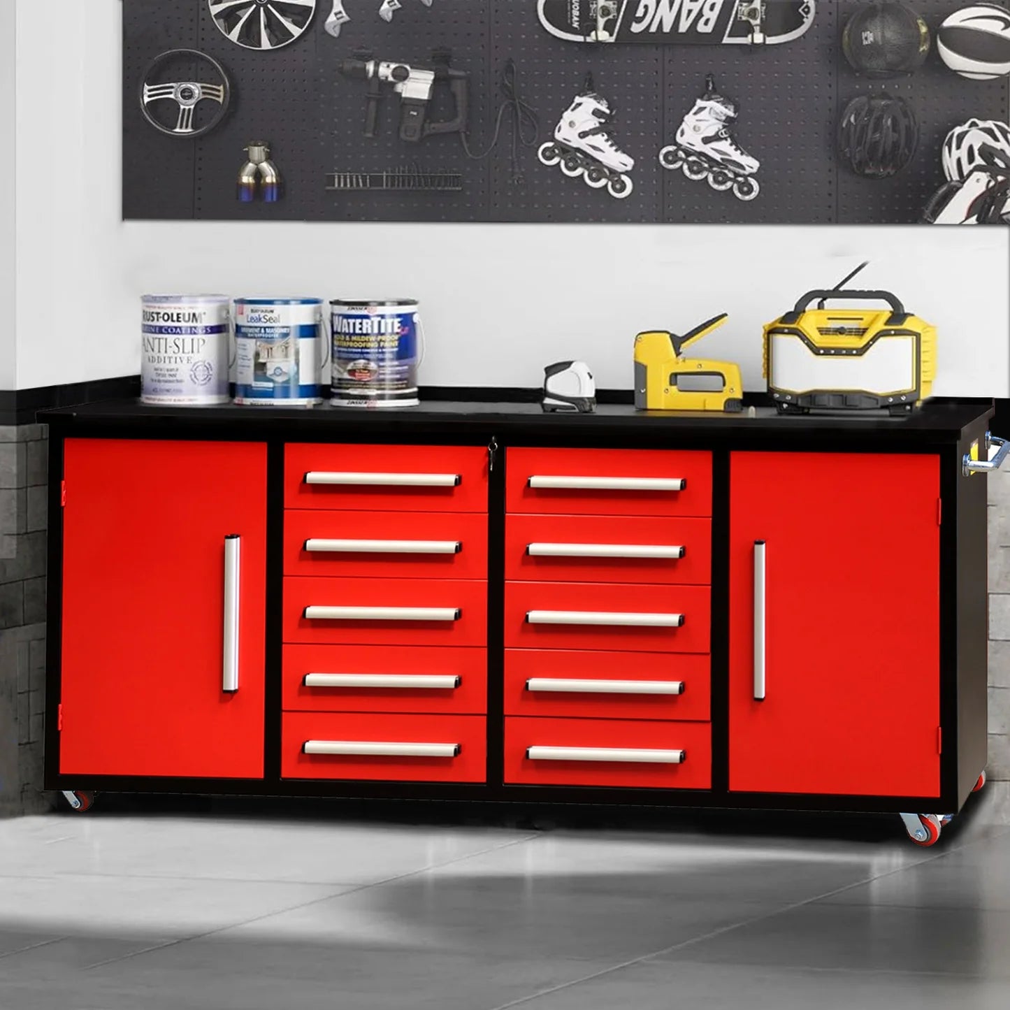 Chery Industrial 7ft 10-drawer Storage Workbench with Wheels - SUIWB07102RDAC