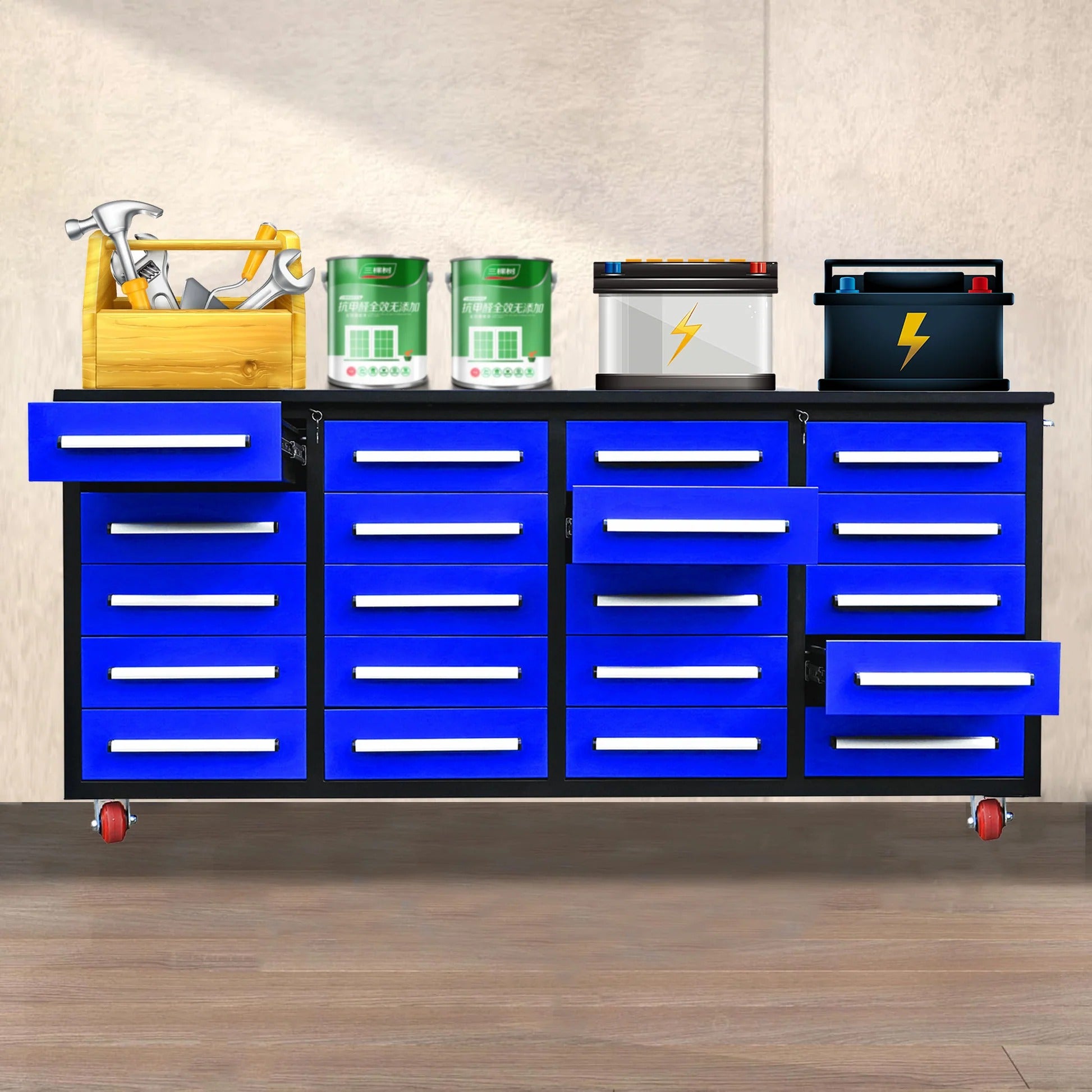 Chery Industrial 7ft 20-Drawer Storage Workbench with Wheels - SUIWB0720RDAC