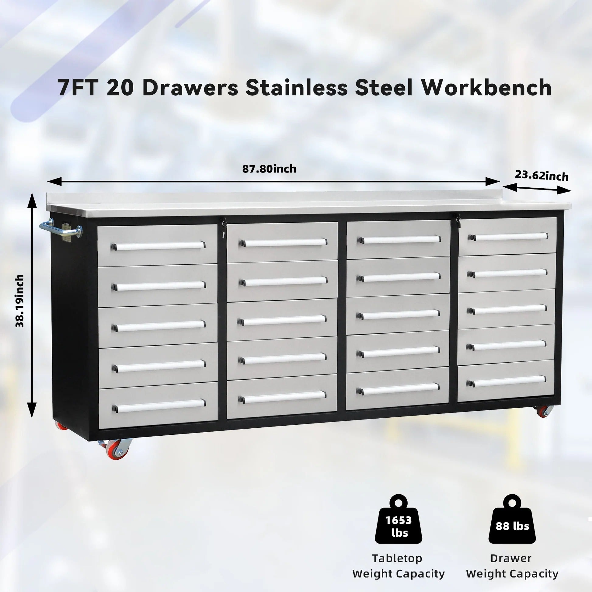 Chery Industrial 7ft 20-Drawer Storage Workbench with Wheels - SUIWB0720RDAC
