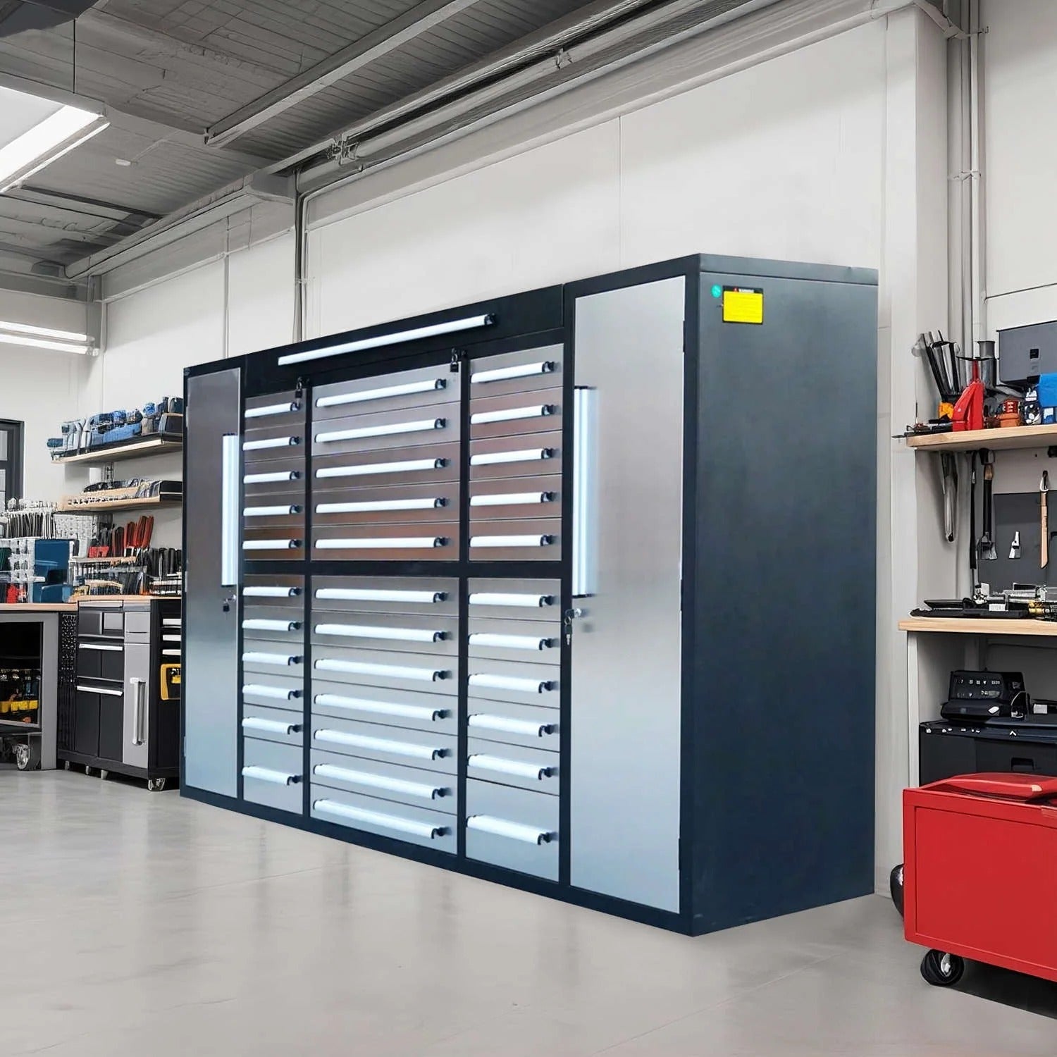 Chery Industrial 9 ft Garage Storage Cabinet with 34 Drawers & 2 Cabinets - WW000219