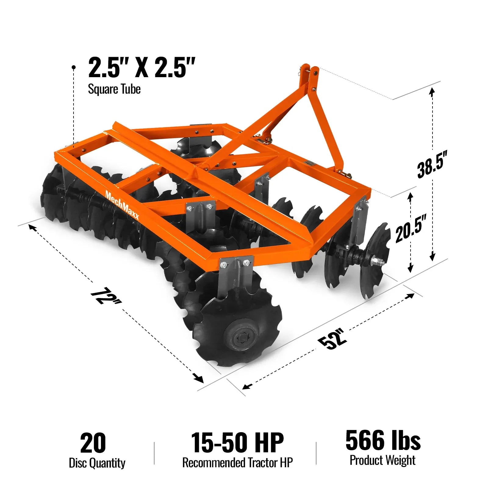 MechMaxx 72" Tractor Notched Disc Harrow, 3-Point Hitch, Model DH72