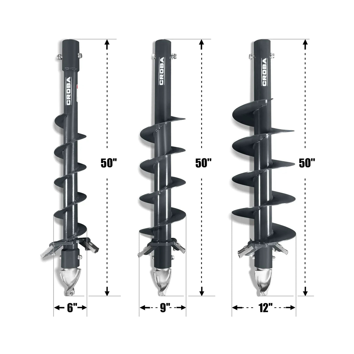 MechMaxx Mini Skid Steer Drive Auger Attachment with 6", 9", and 12" Auger Bits