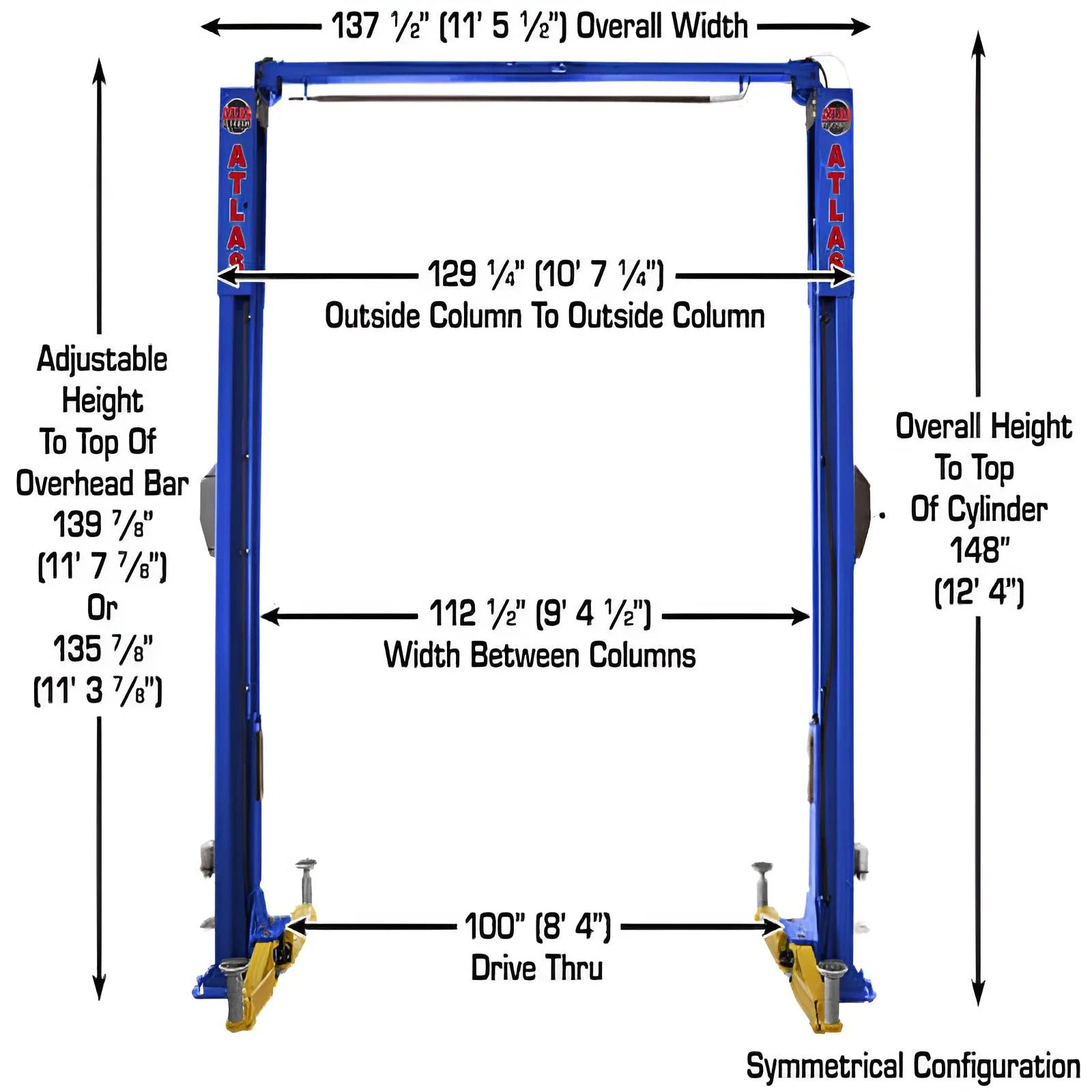 Atlas PVL10 Platinum 2-Post Lift with Extension Kit