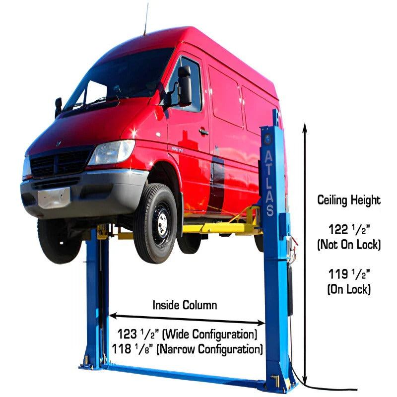 Atlas BP12000X 12,000 lb Baseplate 2-Post Lift – Heavy-Duty Low Ceiling Commercial Lift