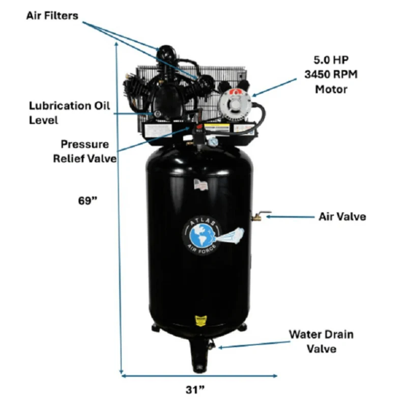 Atlas Air Force AF6 5HP Air Compressor with 80-Gallon Tank