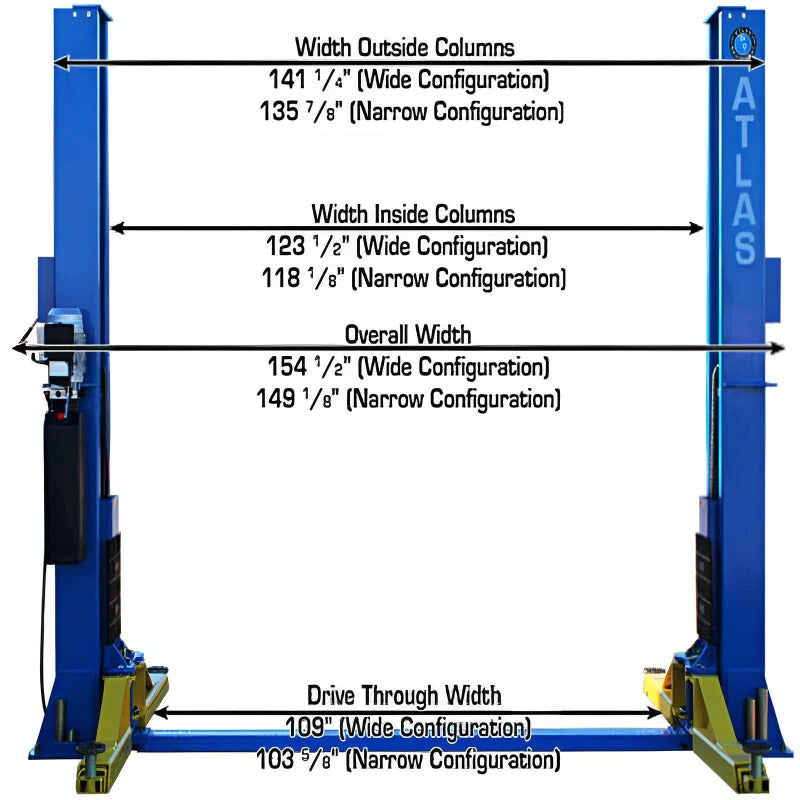 Atlas BP12000X 12,000 lb Baseplate 2-Post Lift – Heavy-Duty Low Ceiling Commercial Lift