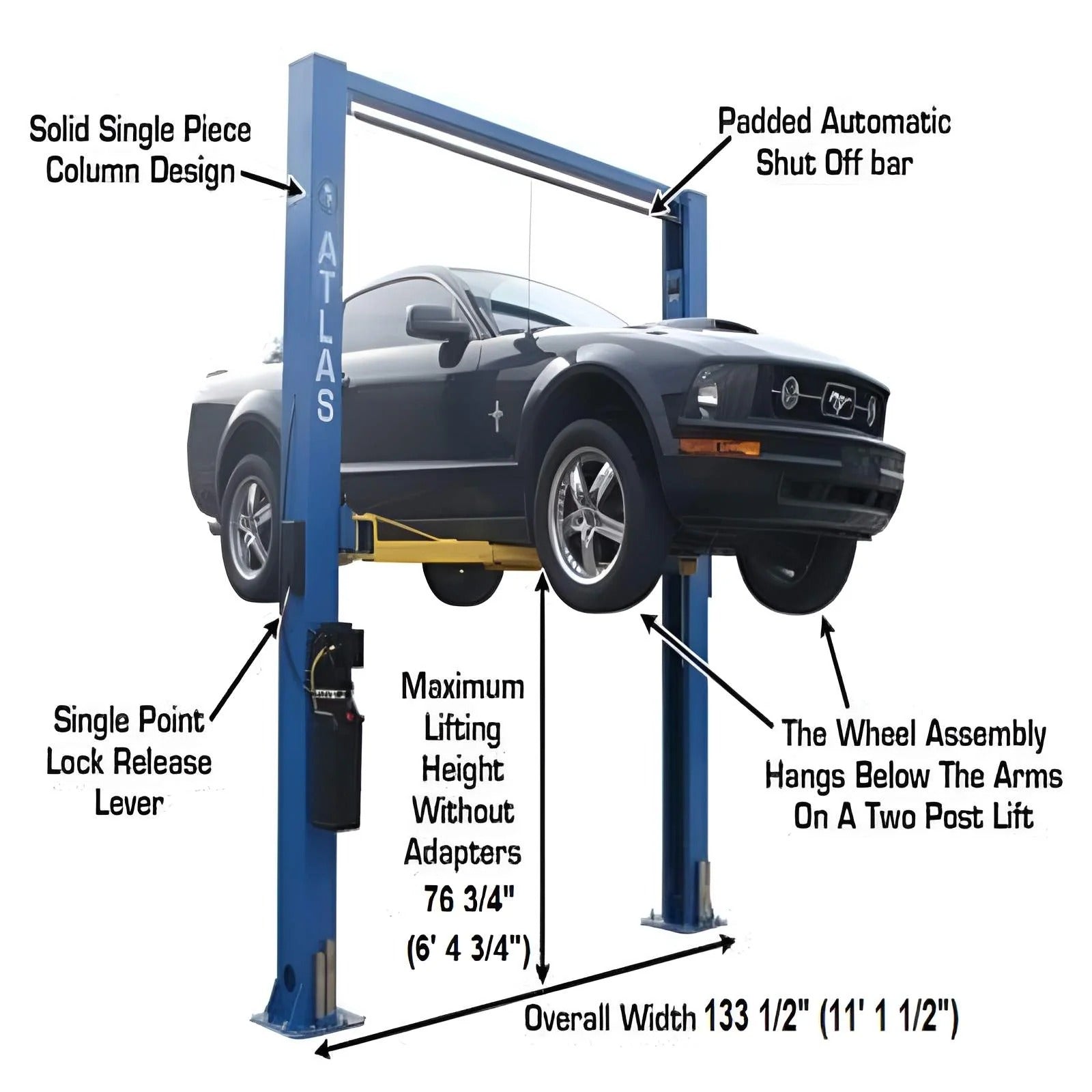 Atlas 9OHSC Overhead 2-Post Lift with Lawn Mower Adapter Combo