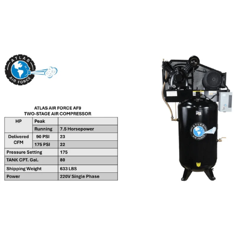 Atlas Air Force AF9 7.5HP Air Compressor with 80-Gallon Tank