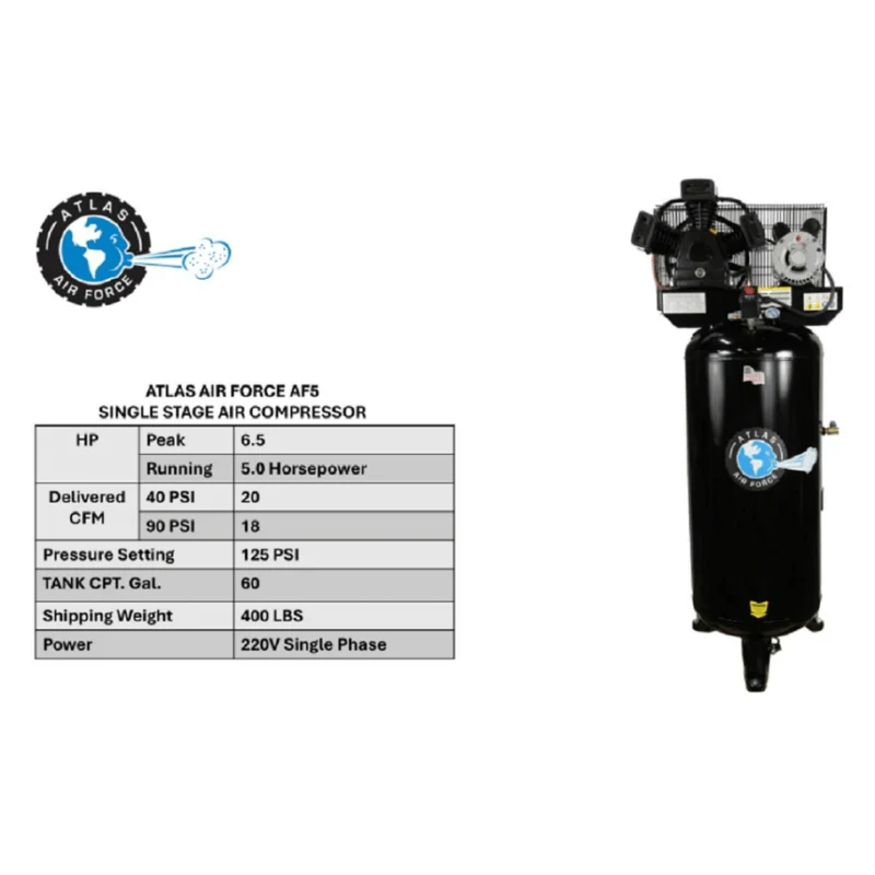 Atlas Air Force AF5 5HP Air Compressor with 60-Gallon Tank