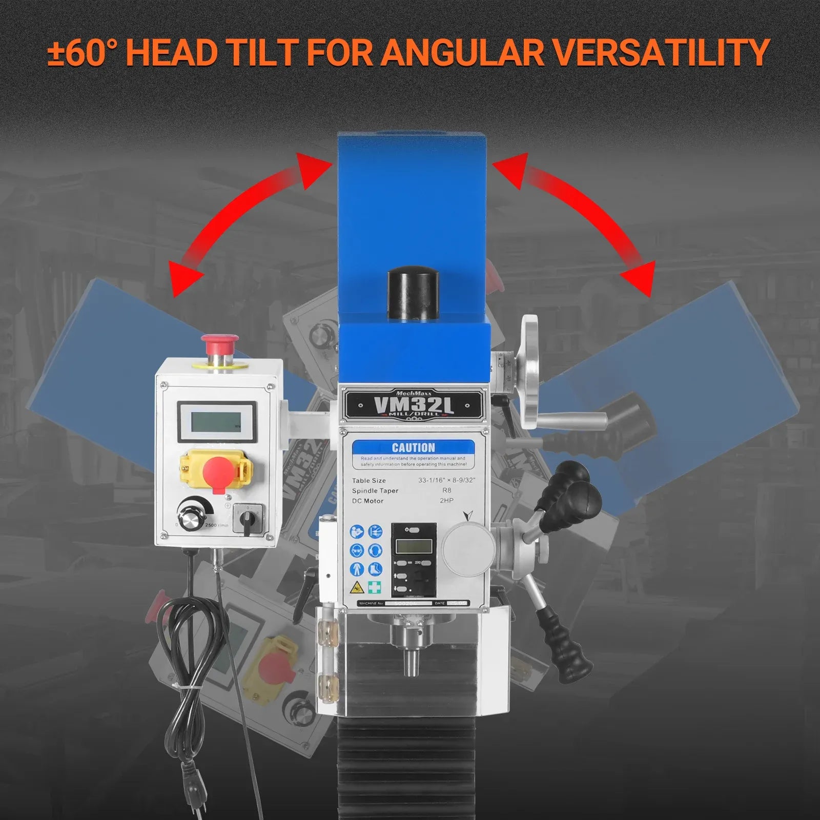 MechMaxx 8x33 Industrial Benchtop Mill Drill Machine with 2HP Motor, Model VM32L