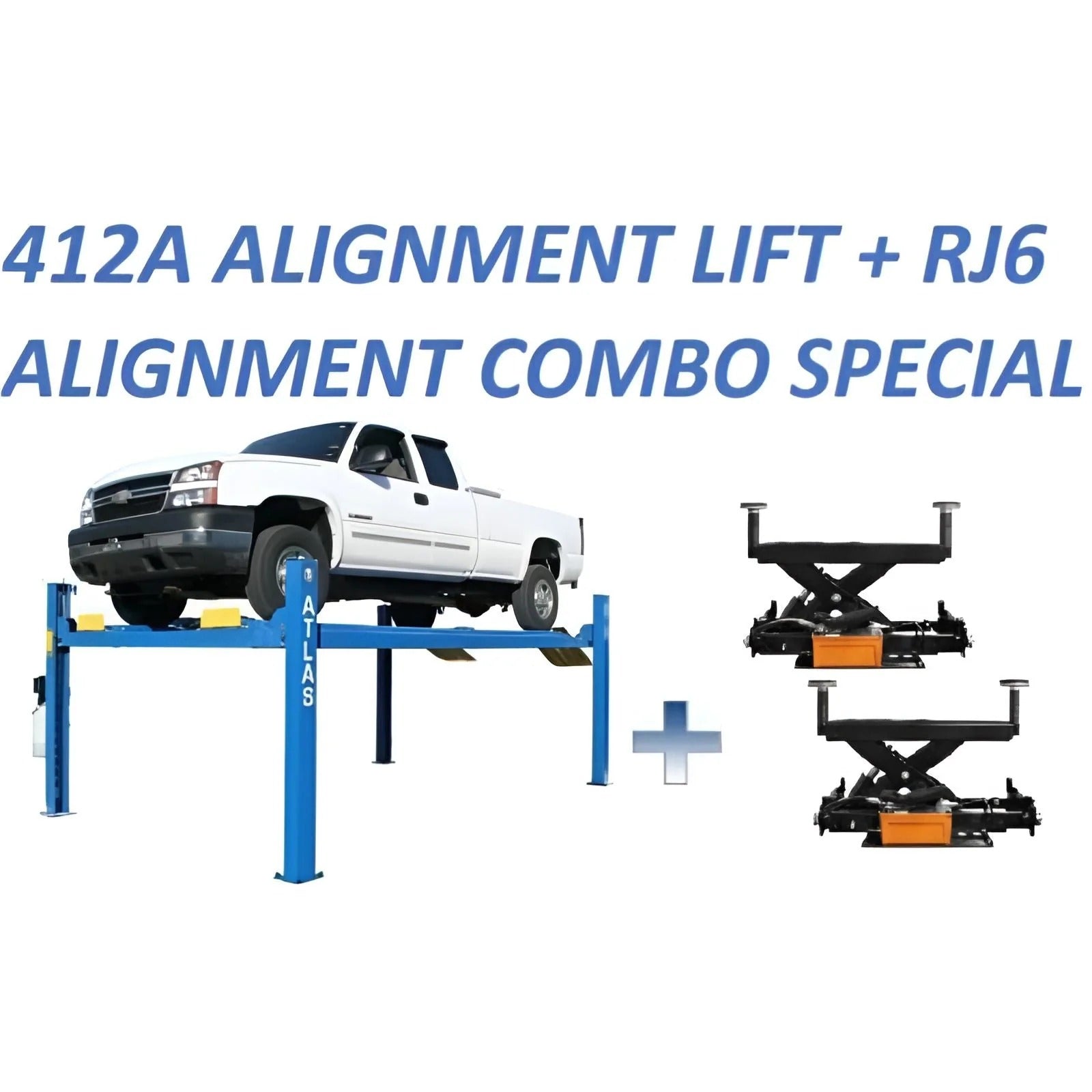 Atlas 412A 12,000 lb 4-Post Alignment Lift with RJ6 Rolling Jacks Combo