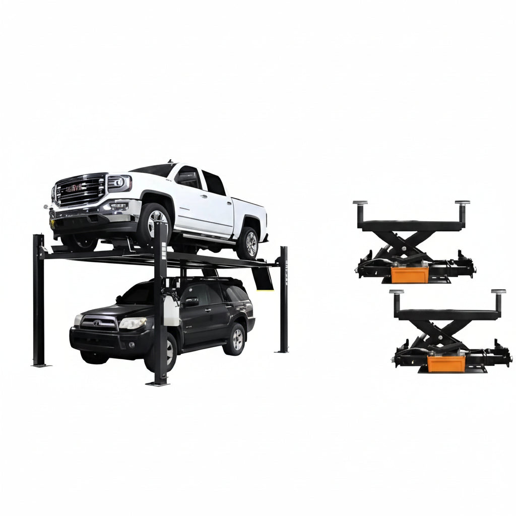 Atlas APEX9 ALI Certified 9,000 lb 4-Post Car Lift with RJ6 Rolling Bridge Jacks Combo