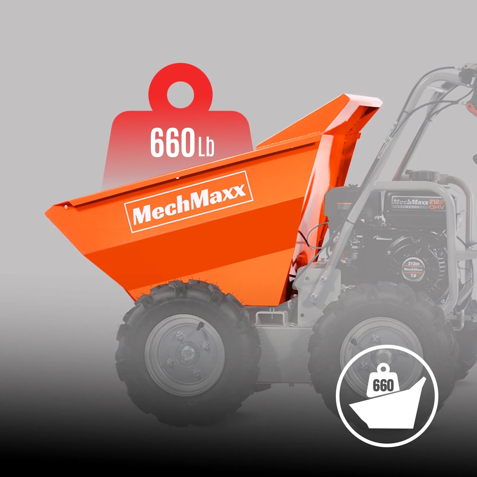 MechMaxx 660 lb Capacity 7HP Gas Powered Wheelbarrow Mini Dumper with 3F+1R Gearbox, Model T30