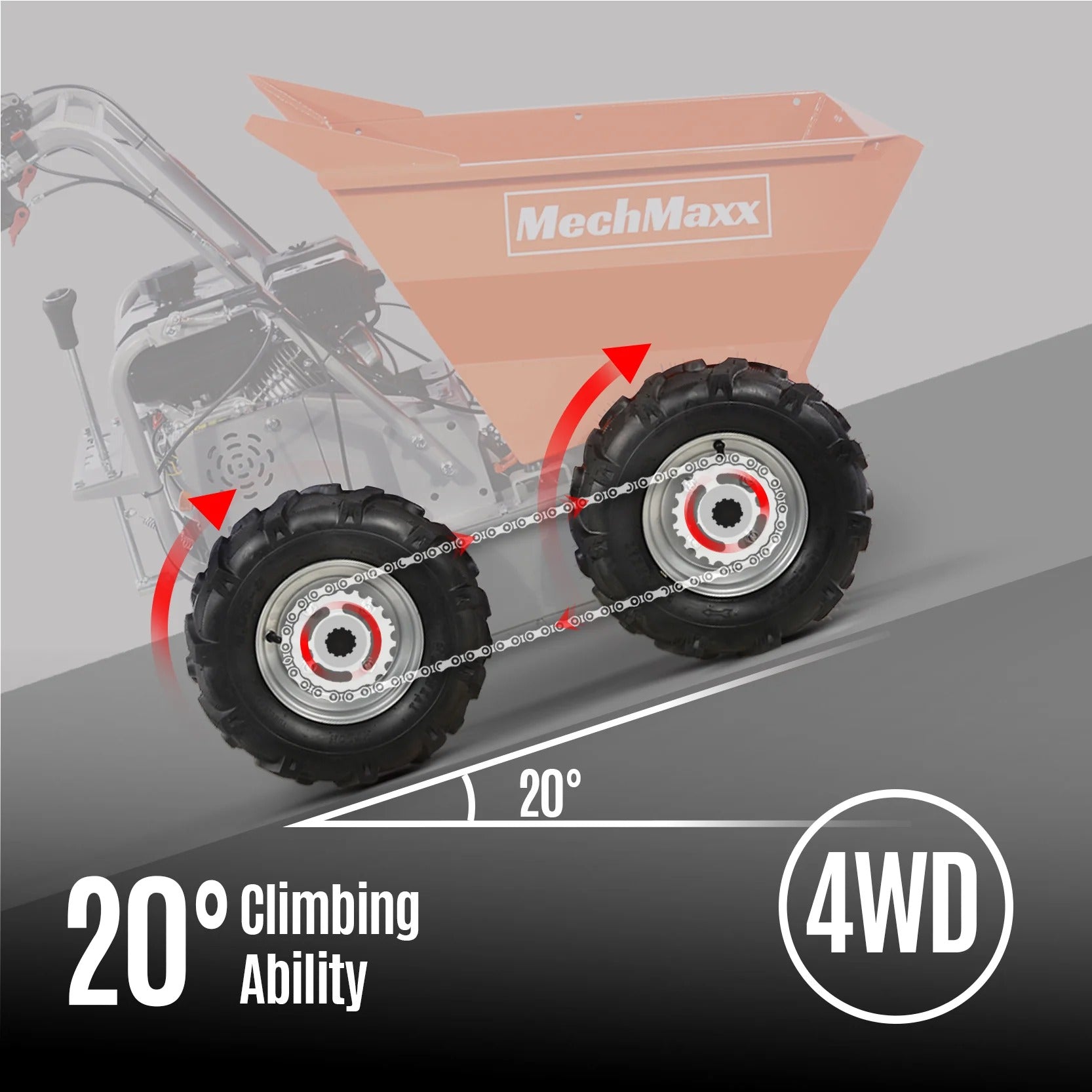 MechMaxx 660 lb Capacity 7HP Gas Powered Wheelbarrow Mini Dumper with 3F+1R Gearbox, Model T30