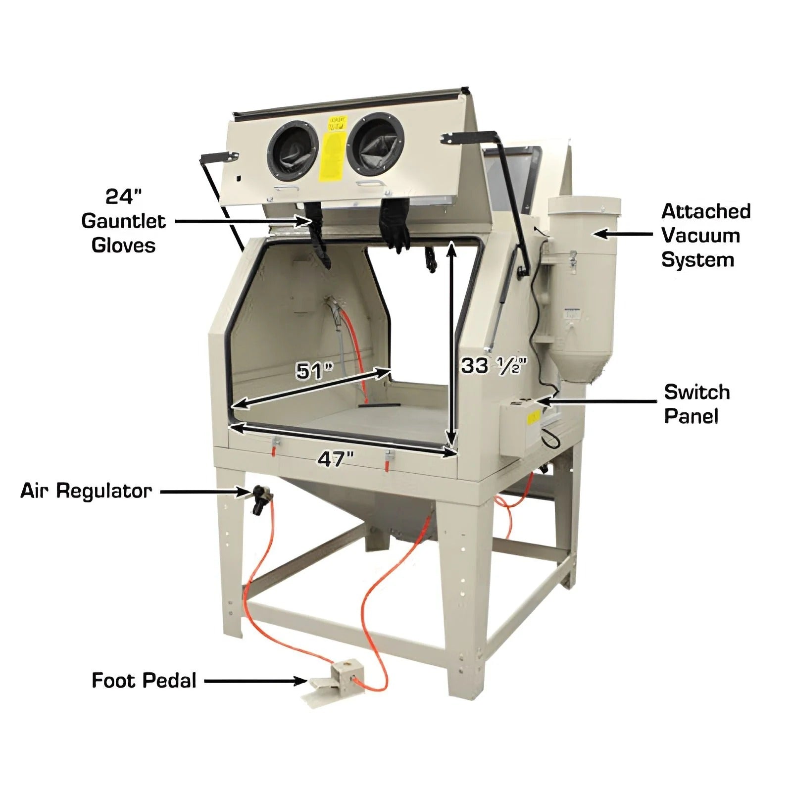 Atlas SBC1200 Extra Large Sandblast Cabinet with Dual Doors, Dual Guns, and Vacuum Dust Collection