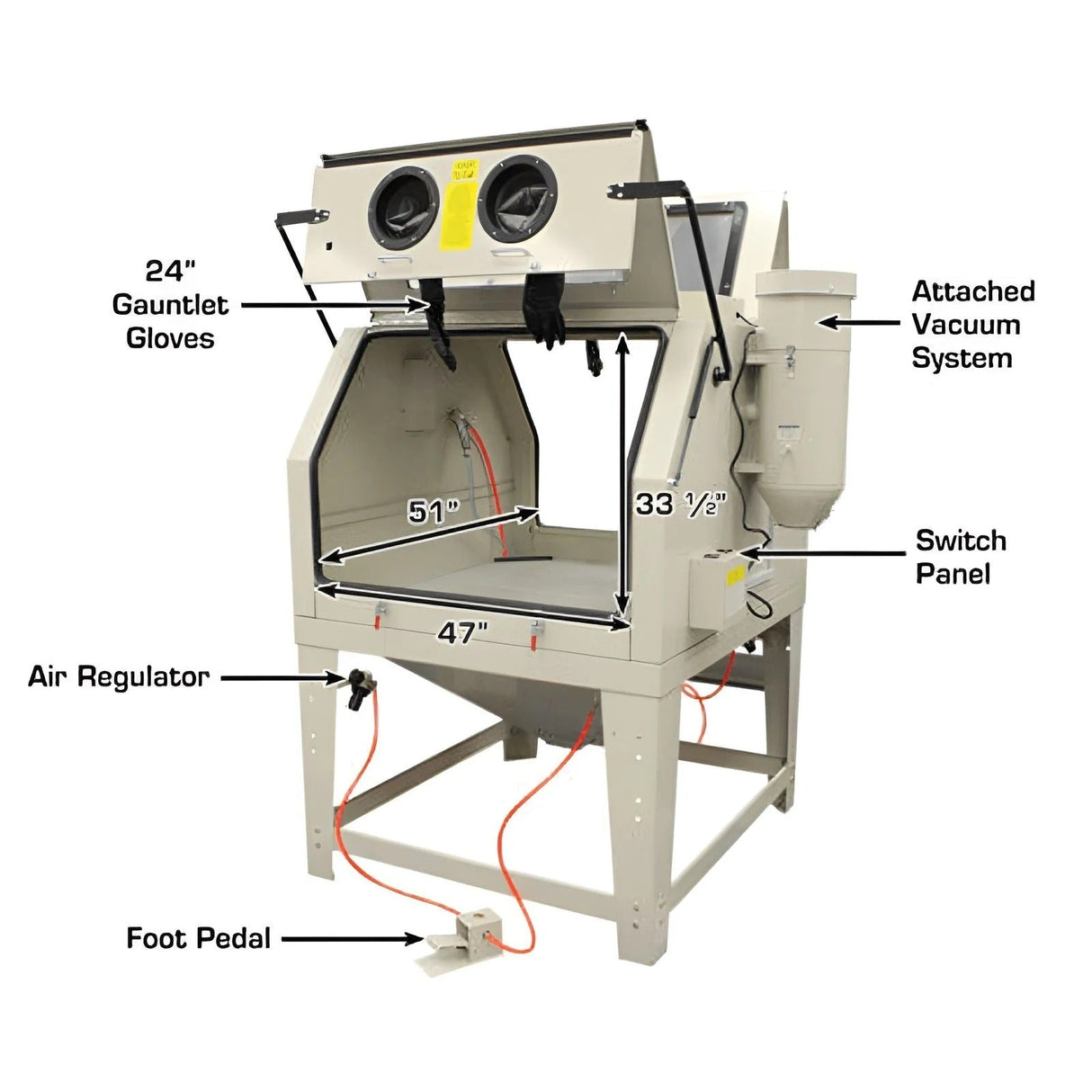Atlas SBC1200 Extra Large Sandblast Cabinet with Dual Doors, Dual Guns, and Vacuum Dust Collection