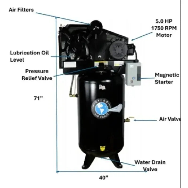 Atlas Air Force AF8 5HP 80-Gallon Air Compressor – Commercial Duty