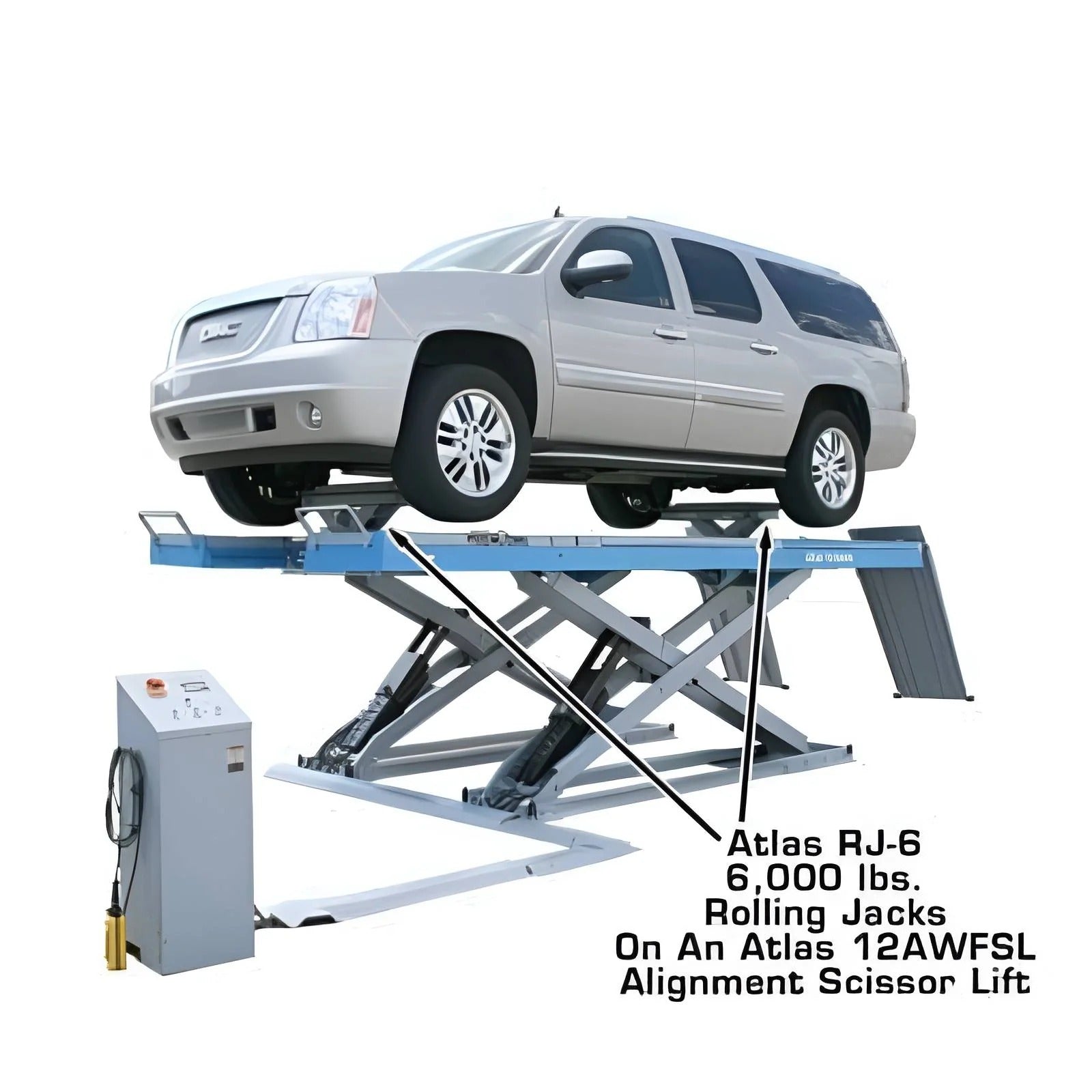 Atlas 12ASL 12,000 lb Alignment Scissor Lift with RJ6 Rolling Jacks Combo