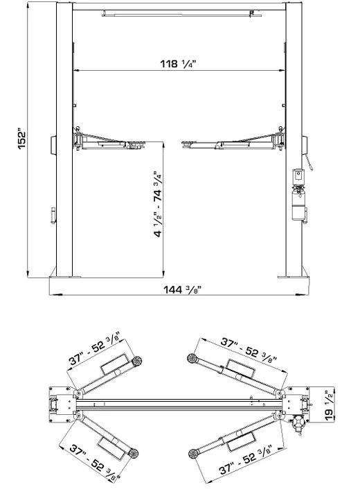 Atlas OHX10000X 10,000 lb Extra-Tall Heavy-Duty 2-Post Lift – Commercial Grade