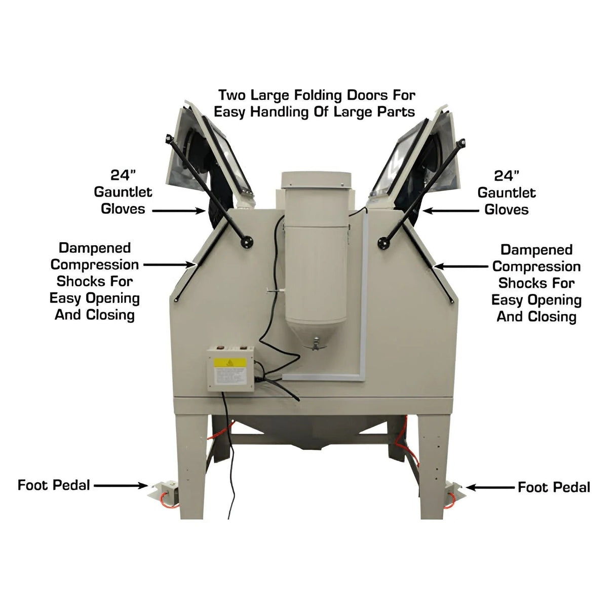 Atlas SBC1200 Extra Large Sandblast Cabinet with Dual Doors, Dual Guns, and Vacuum Dust Collection