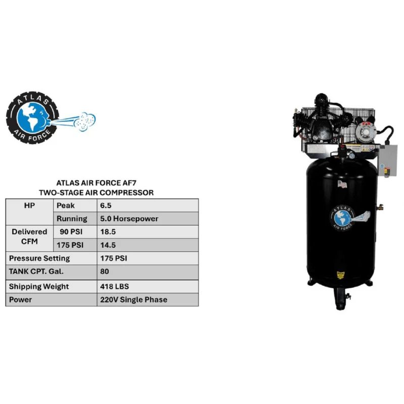 Atlas Air Force AF7 5HP Air Compressor with 80-Gallon Tank