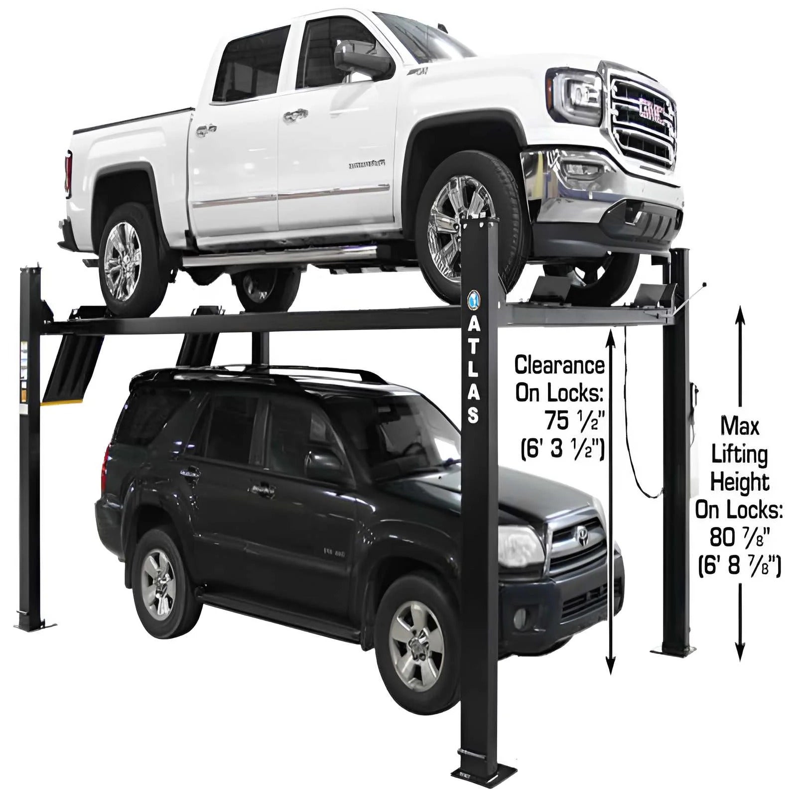 Atlas APEX9 ALI Certified 9,000 lb 4-Post Car Lift with RJ6 Rolling Bridge Jacks Combo