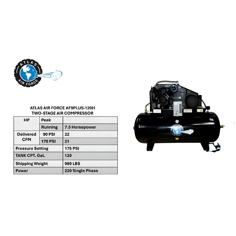 Atlas Air Force AF9P 7.5HP Air Compressor with 120-Gallon Tank and Plus Package