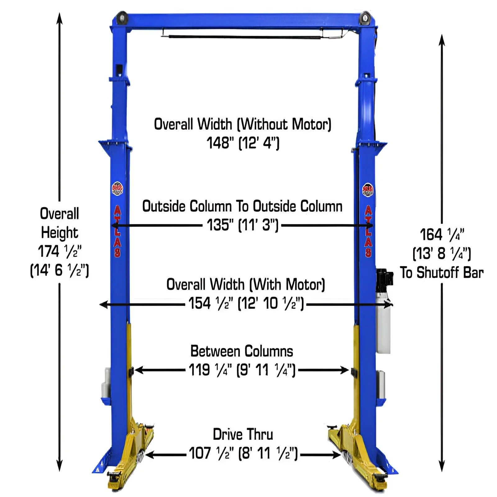 Atlas PVL15 Platinum ALI Certified 15,000 lb 2-Post Lift with Extension Kit