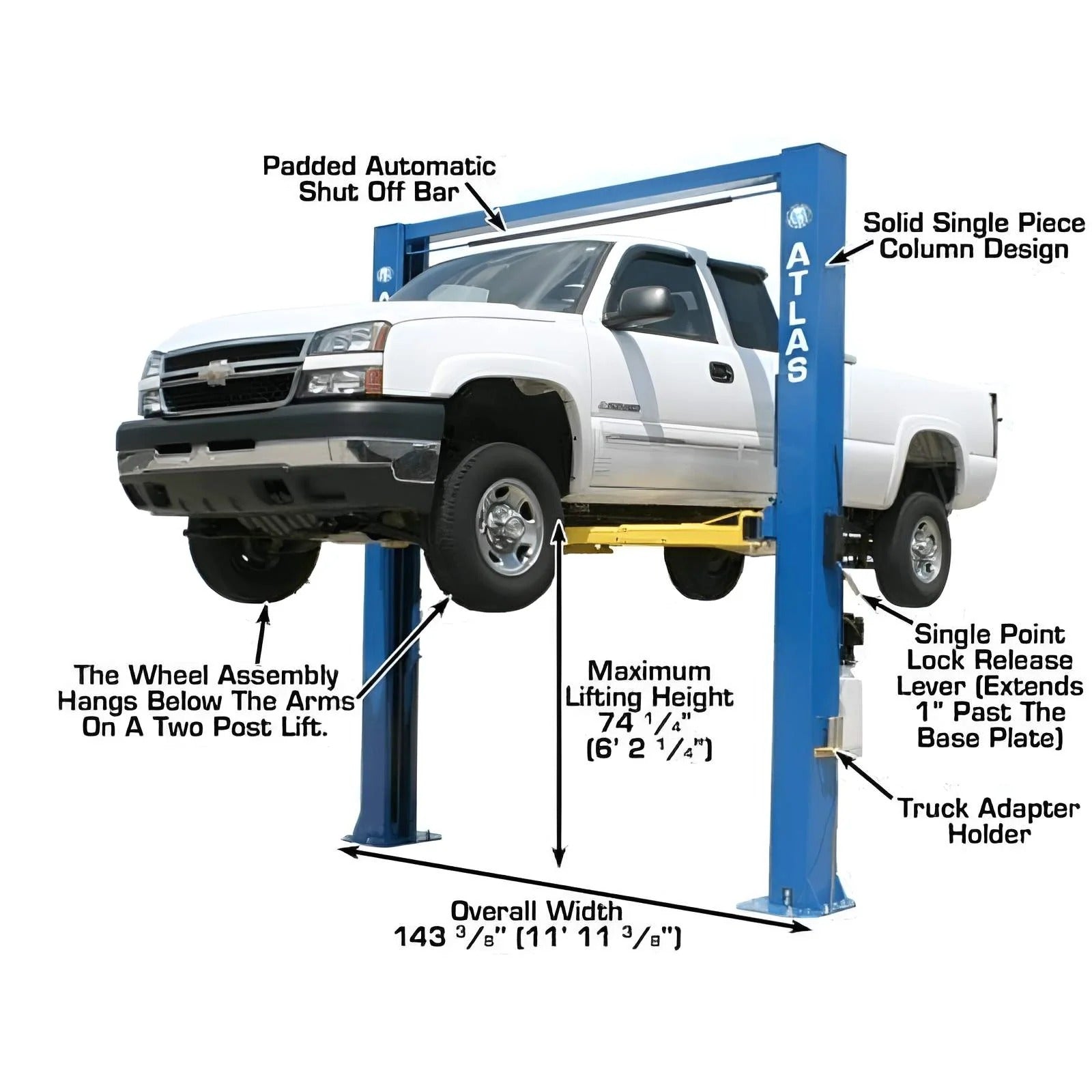 Atlas OHX10000X 10,000 lb Extra-Tall Heavy-Duty 2-Post Lift – Commercial Grade