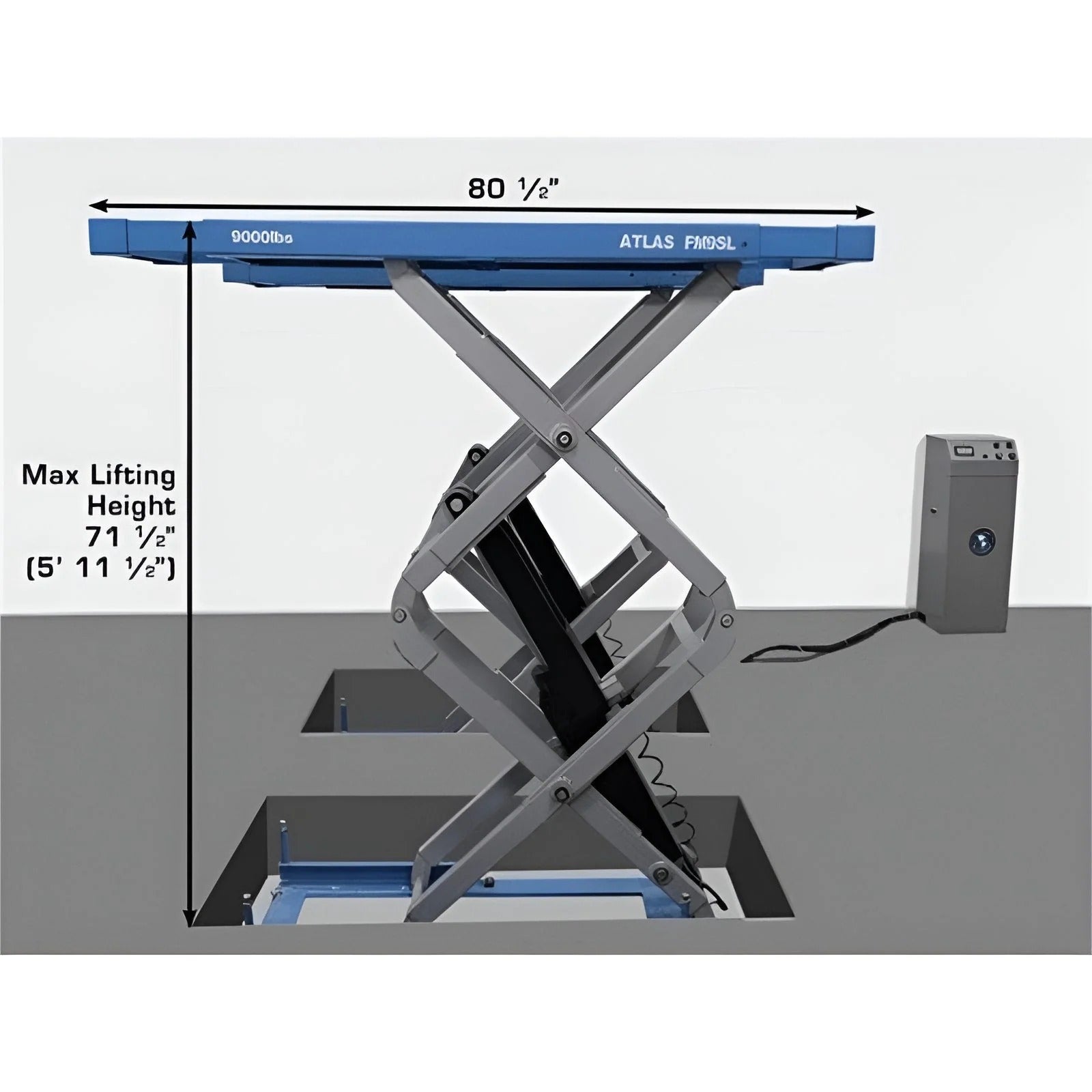 Atlas FM9SL In-Ground Full-Rise Scissor Lift with 9,000 lb Capacity and Flush-Mount Design
