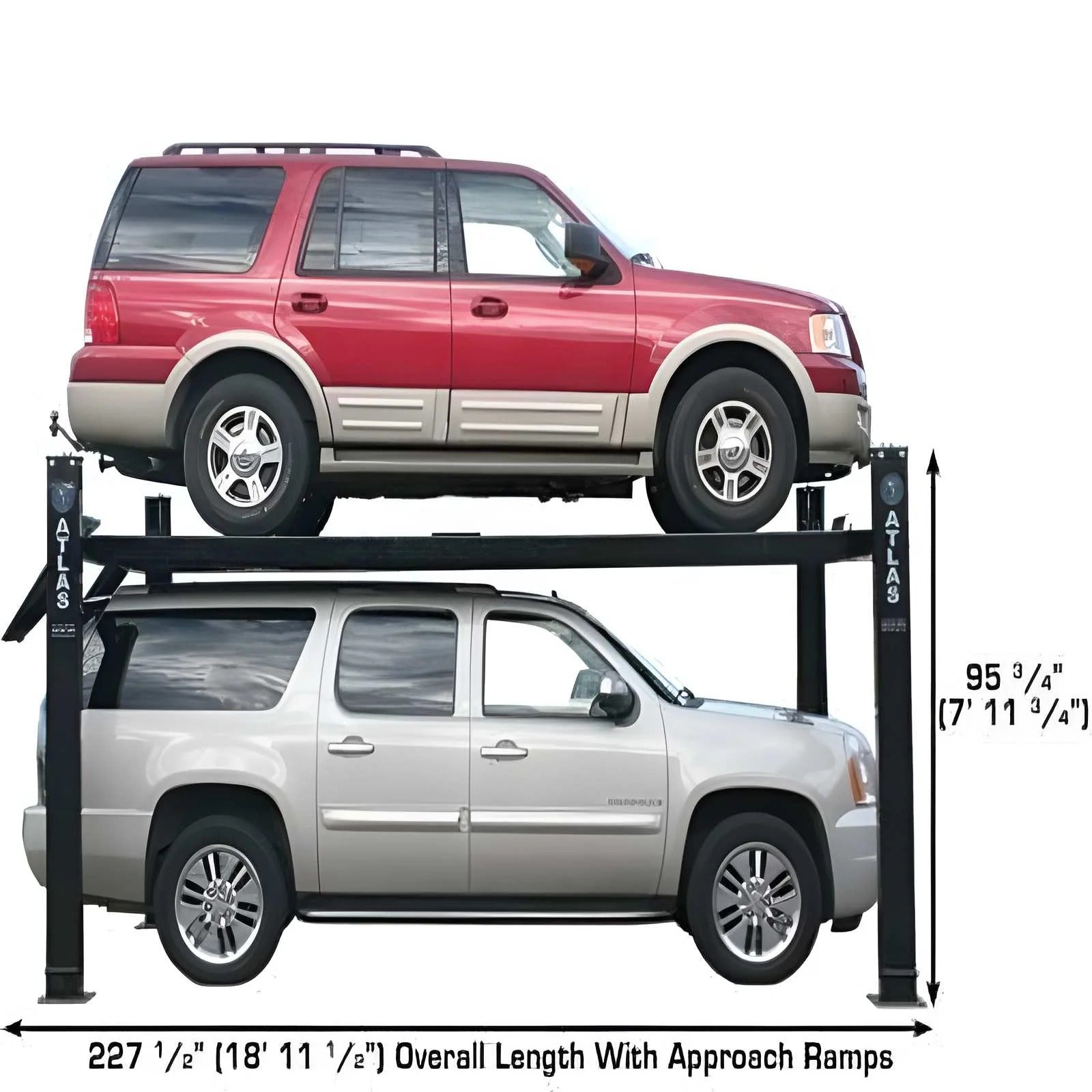 Atlas PRO9000 4-Post Vehicle Lift with RJ6 Rolling Bridge Jacks Combo