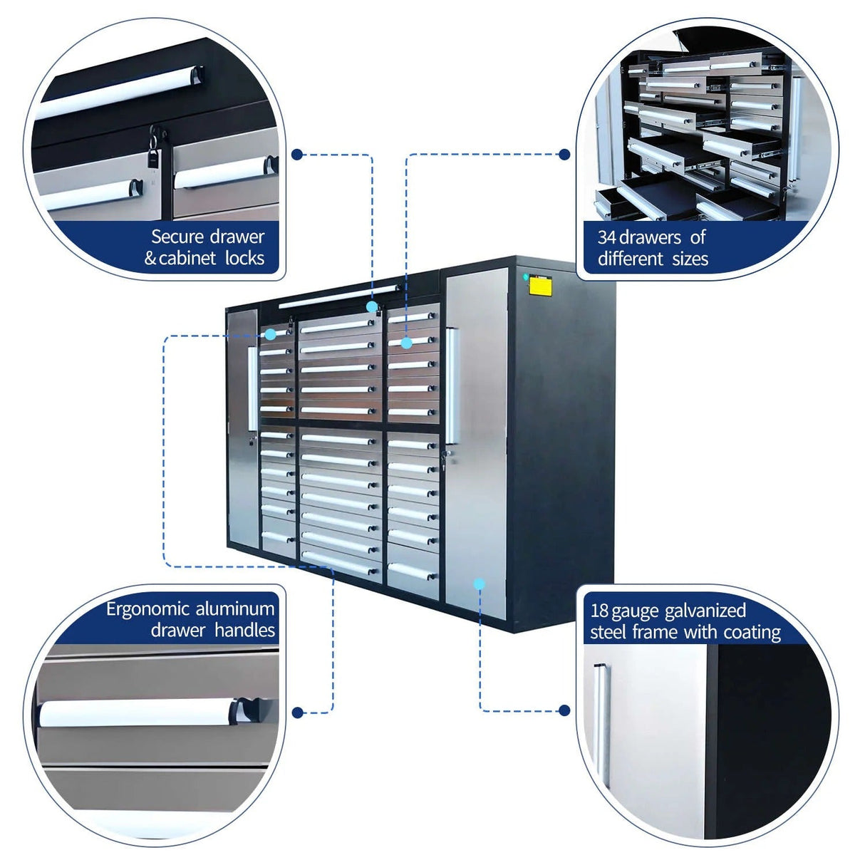 Chery Industrial 9 ft Garage Storage Cabinet with 34 Drawers & 2 Cabinets - WW000219