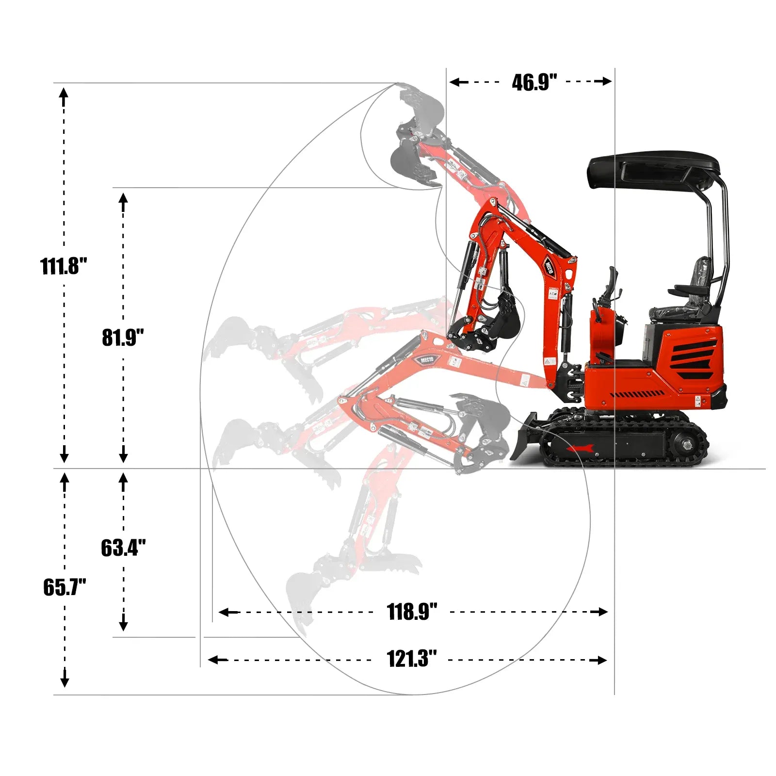 MechMaxx Mini Compact Excavator with HONDA GX390 Engine, 65.7" Max Digging Depth, 2280 lb Operating Weight, Model MEC10