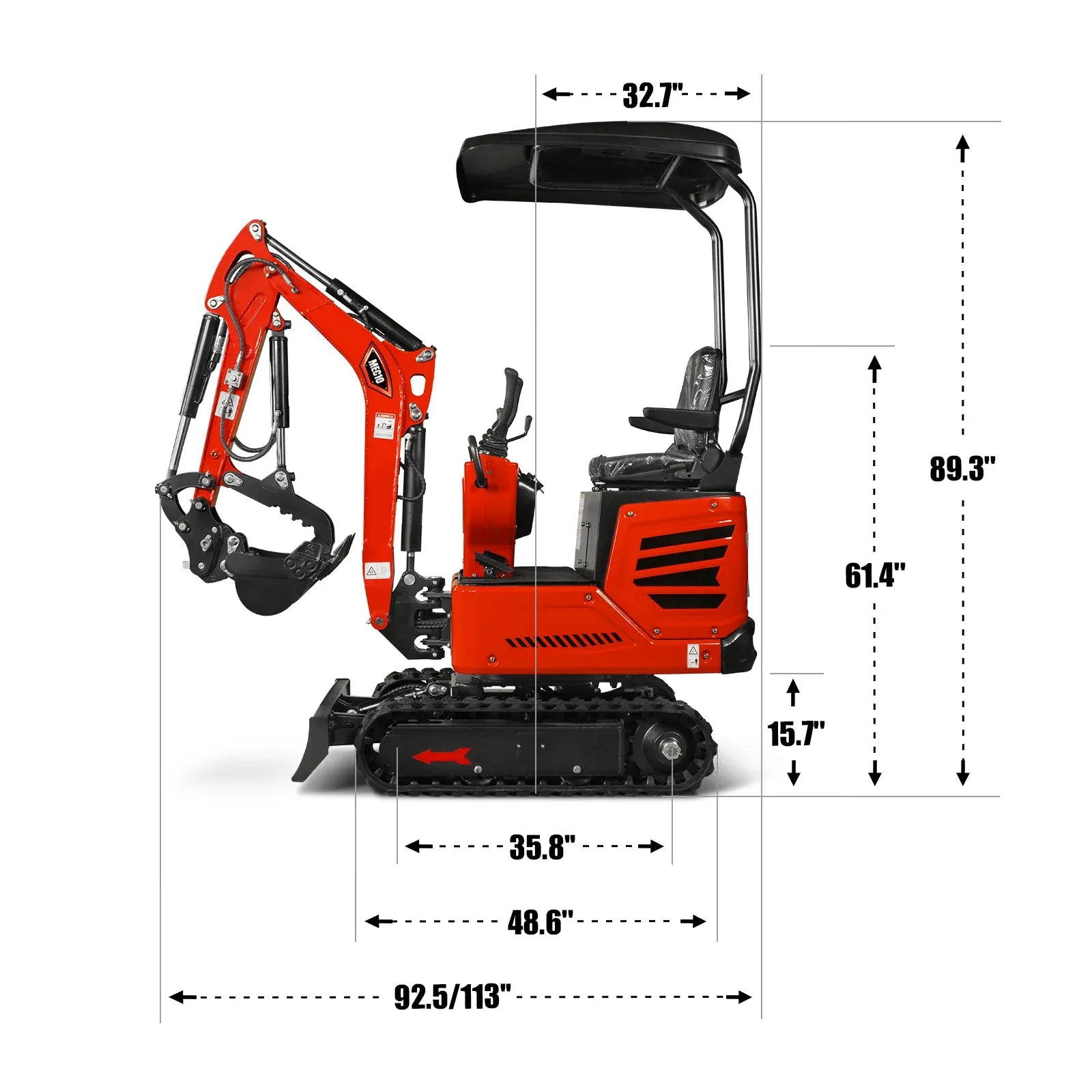 MechMaxx Mini Compact Excavator with HONDA GX390 Engine, 65.7" Max Digging Depth, 2280 lb Operating Weight, Model MEC10