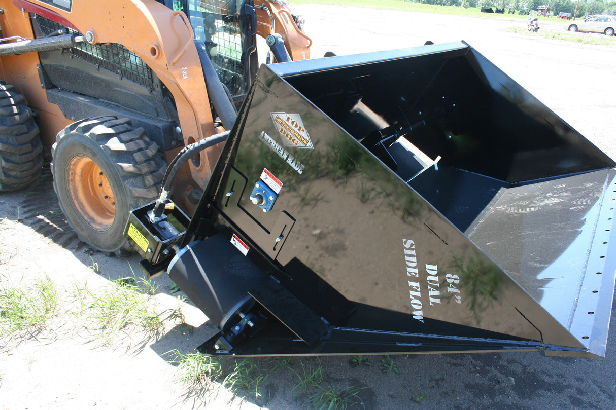 Top Dog Attachments 84" High Capacity Side Flow Bucket with Beater Bar, Light Material
