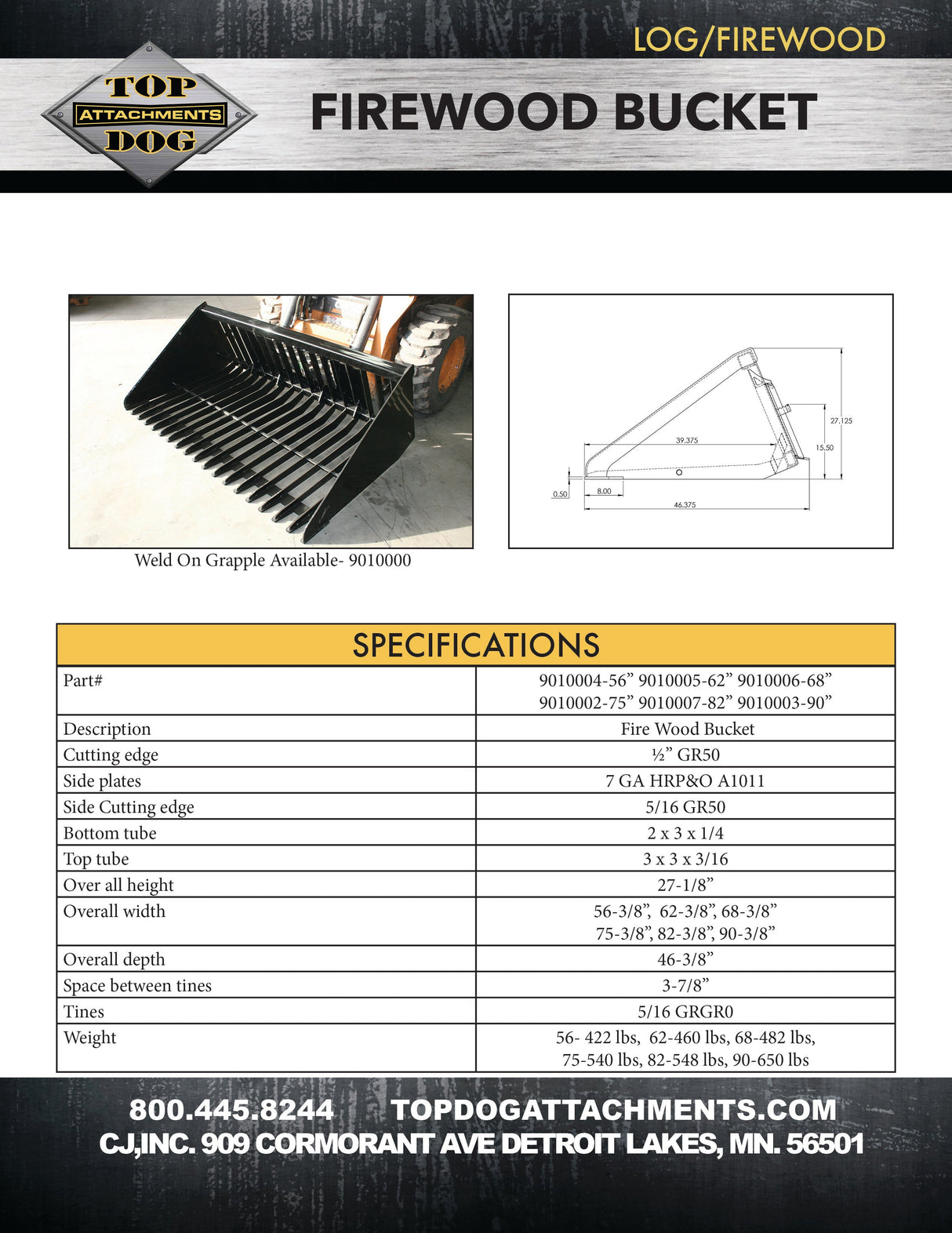 Top Dog Attachments 56" Standard Firewood Bucket for Sub-Compact and Compact Tractors — view 3