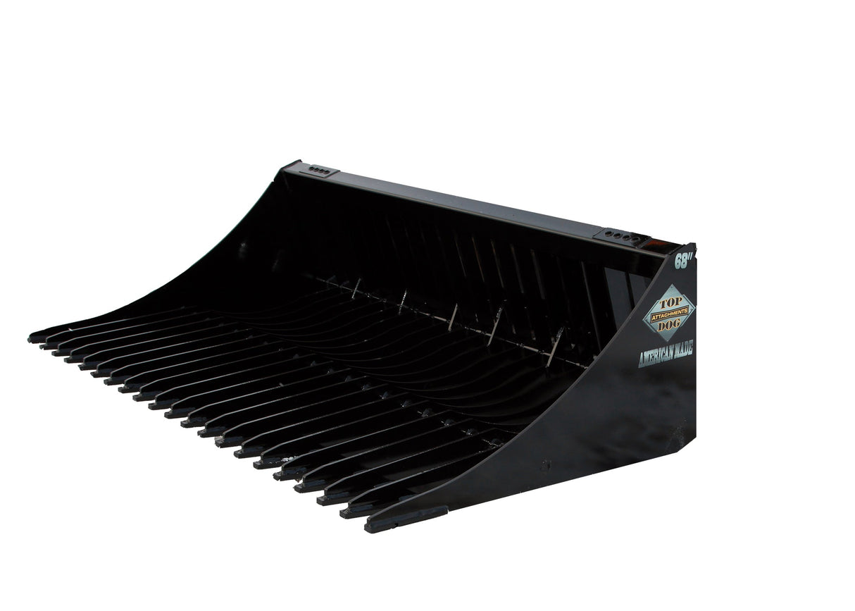 Top Dog Attachments 62" Rock Bucket for Skid Steers, 3 Inch Tine Spacing