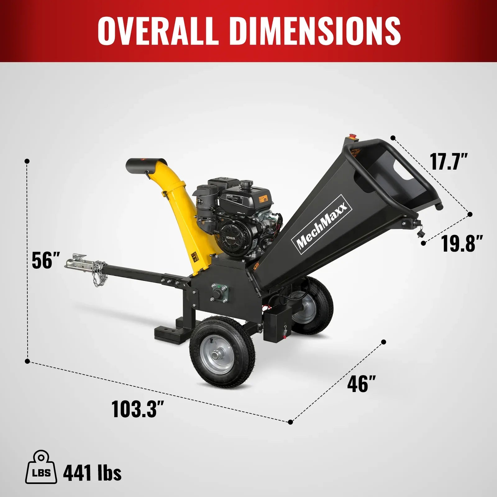 MechMaxx 5" 14HP 429cc KOHLER E-Start Gas Powered Wood Chipper, Model GS1500