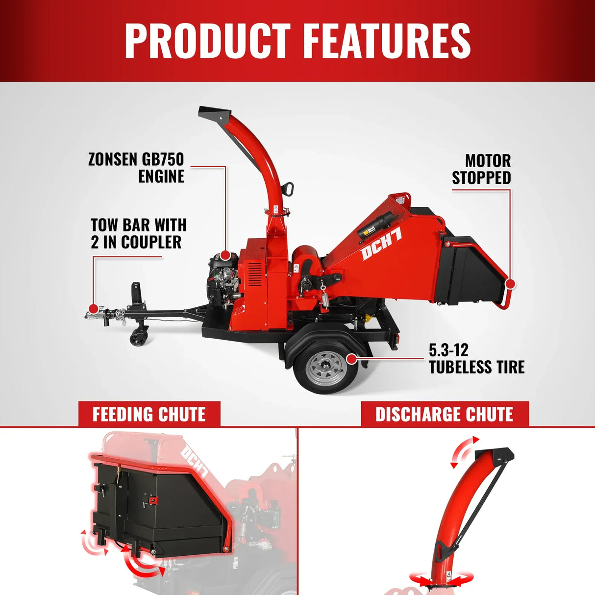 MechMaxx 7" 25HP 750cc ZONSEN Hydraulic Feed Wood Chipper, Model DCH7