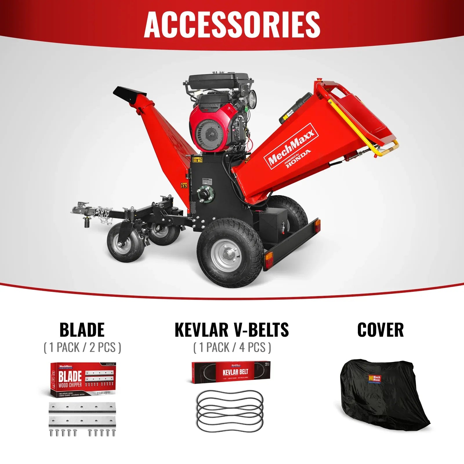 MechMaxx 8" HONDA 688cc 22HP 4-Wheel Drum Wood Chipper with Taillight, Model B200