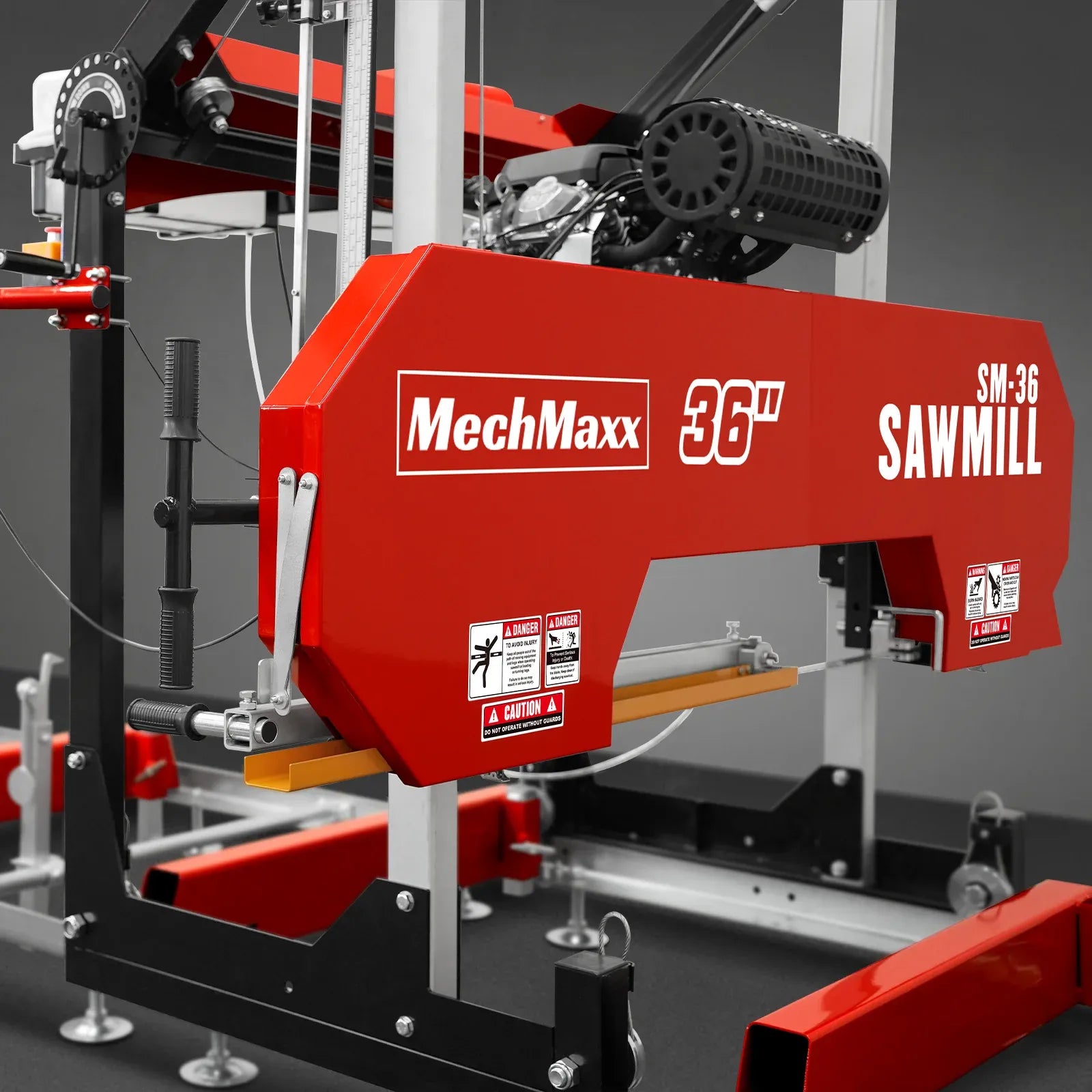 MechMaxx 36" MAX Portable Sawmill with 25HP 750cc ZONSEN V-Twin Engine, 35" Board Width, 20' Track Length with 10 Blades Included, Model SM-36MAX