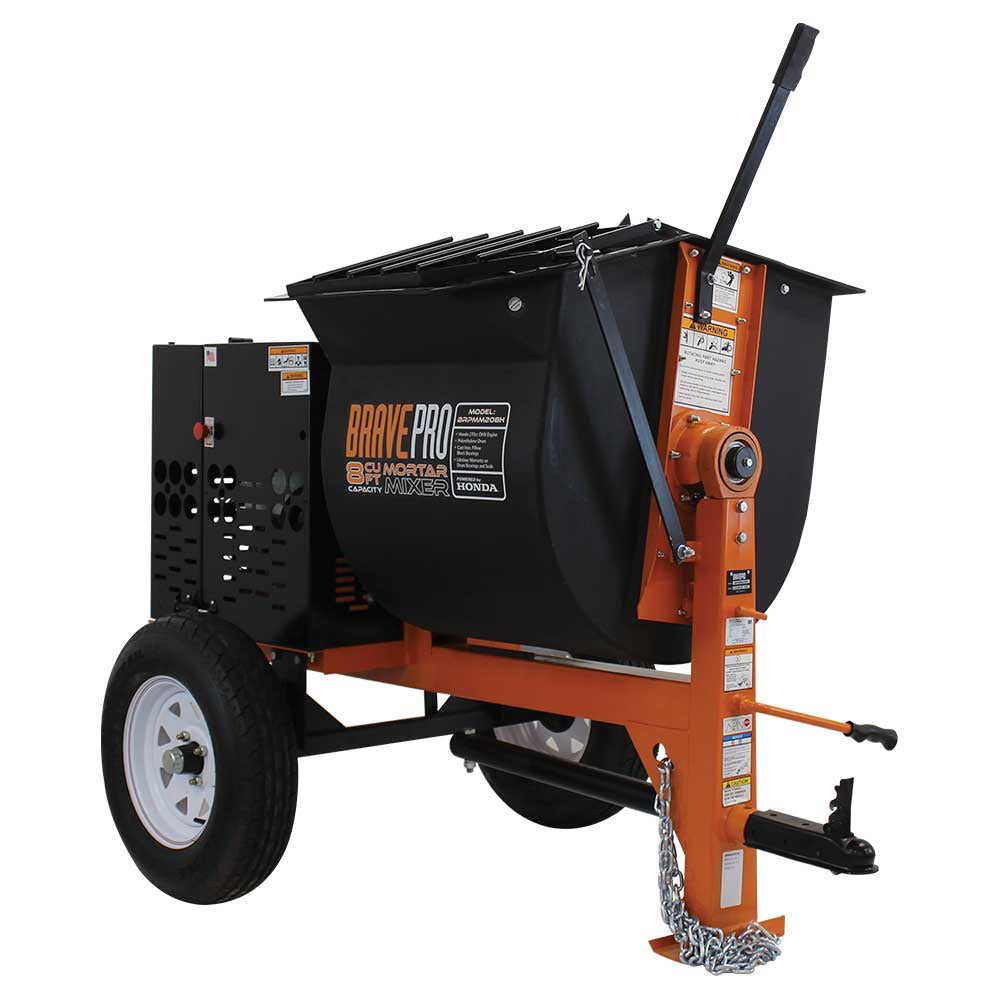 BravePro Mortar Mixer, 8 Cu. Ft. Poly Drum, Honda GX240, Model BRPMM208H