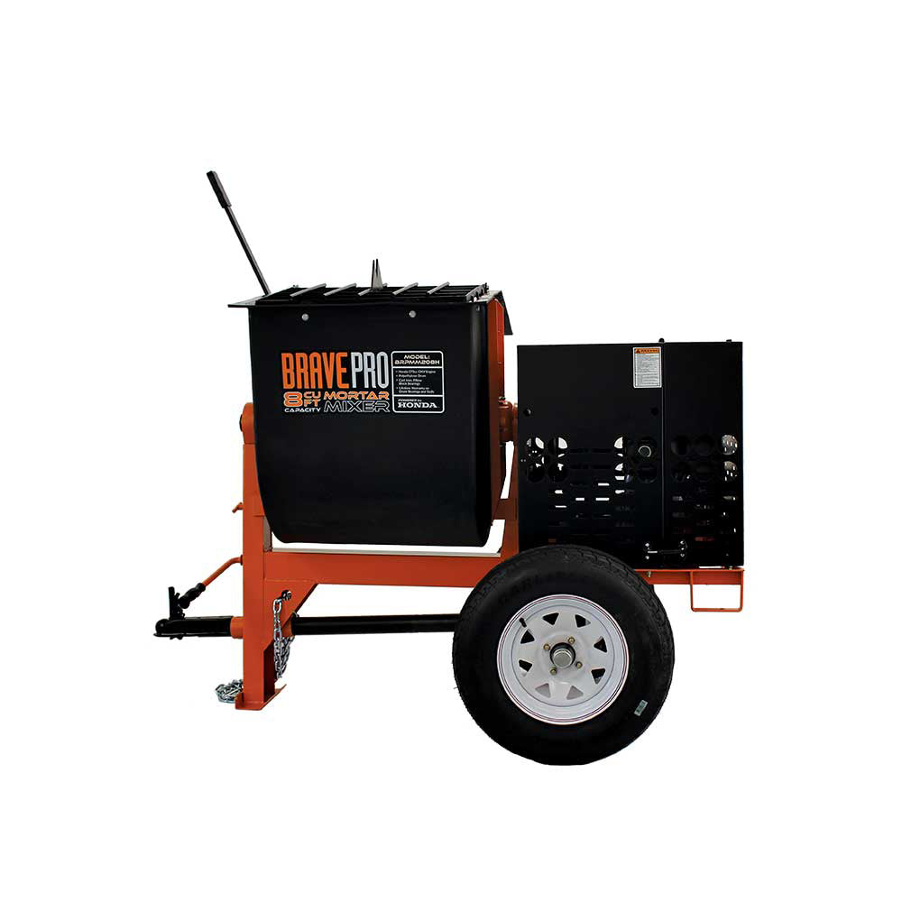 BravePro Mortar Mixer, 8 Cu. Ft. Poly Drum, Honda GX240, Model BRPMM208H
