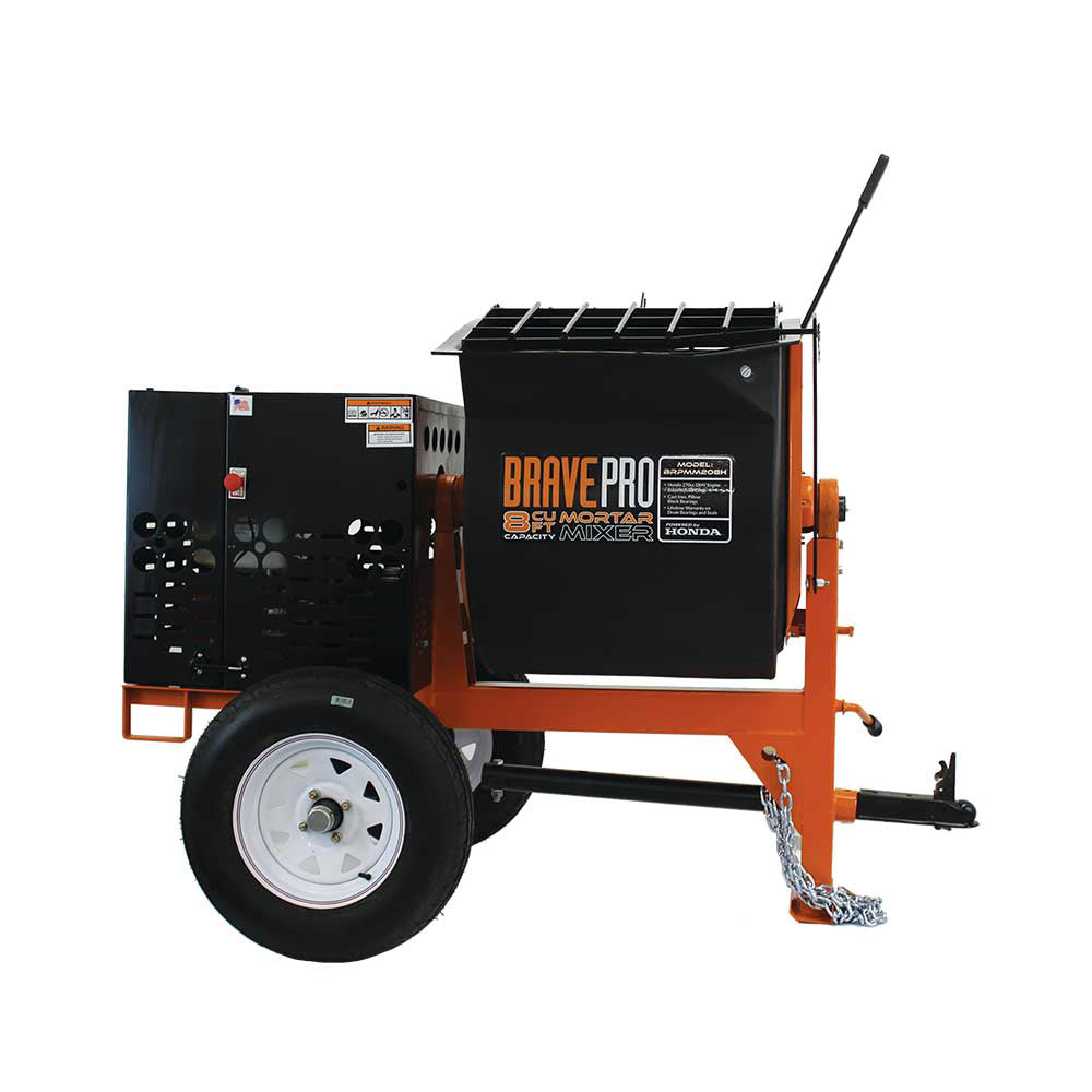 BravePro Mortar Mixer, 8 Cu. Ft. Poly Drum, Honda GX240, Model BRPMM208H