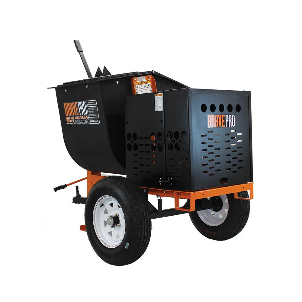 BravePro Mortar Mixer, 8 Cu. Ft. Poly Drum, Honda GX240, Model BRPMM208H
