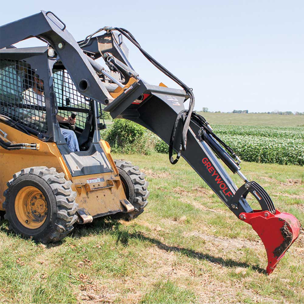 GREYWOLF Backhoe Attachment for Skid Steer Loaders, 12-In. Bucket, 6 Ft. 8 In. Dig Depth, Model 1065