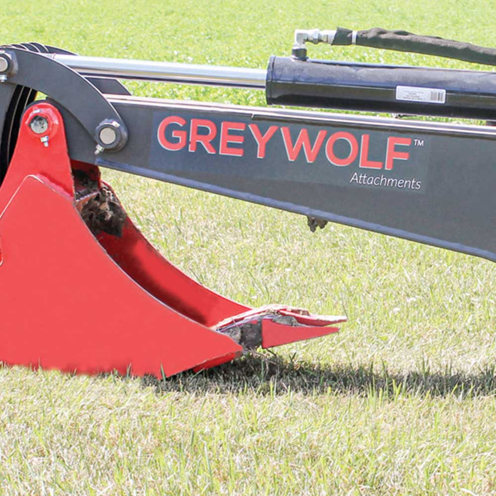 GREYWOLF Backhoe Attachment for Skid Steer Loaders, 12-In. Bucket, 6 Ft. 8 In. Dig Depth, Model 1065